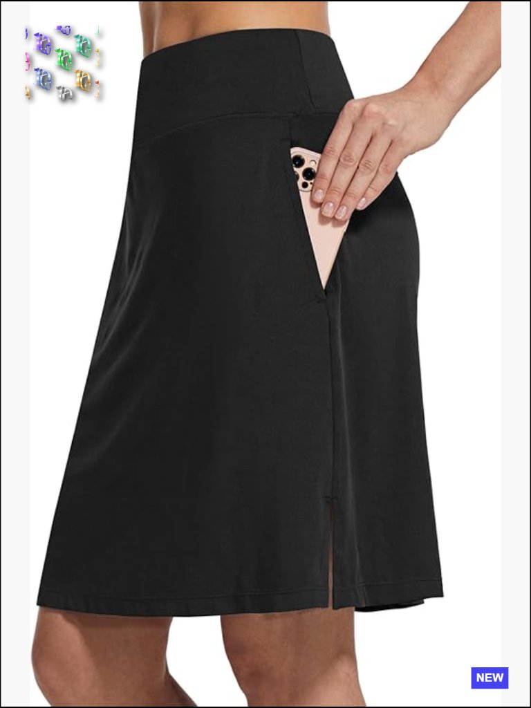Knee Length Golf Skorts With Pockets Uv Protection Athletic Tennis Skirt